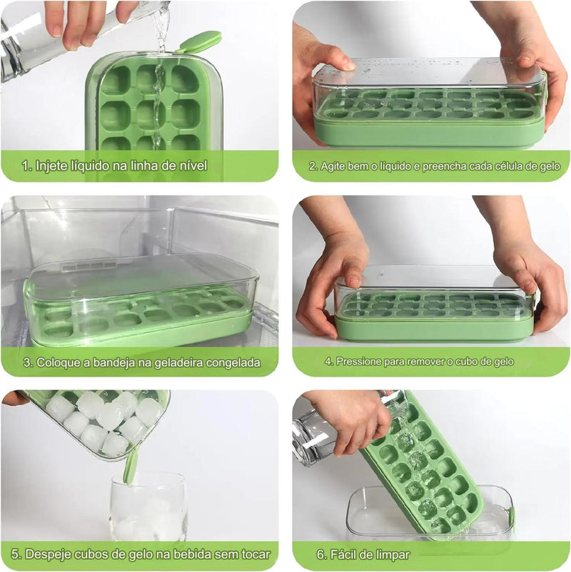 Molde de cubo de gelo de silicone, 21 grades com tampa - FRETE GRÁTIS