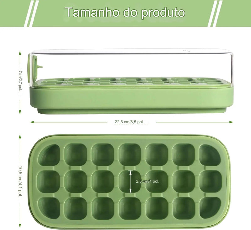 Molde de cubo de gelo de silicone, 21 grades com tampa - FRETE GRÁTIS
